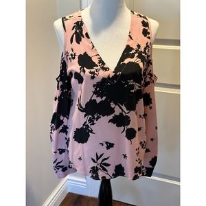 NWOT KARINA GRIMALDI Pink and Black Silk Long Sleeve Blouse SZ L